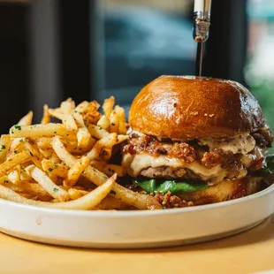 a burger and french fries