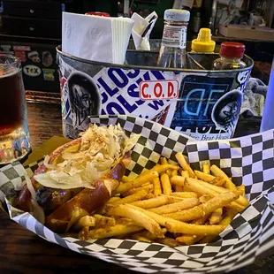 German Style bratwurst with parmesan fries.