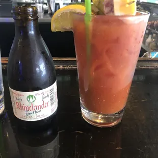 The Bloody Mary comes with a fun-size bottle of Rhinelander beer!