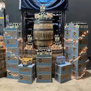 Decorations of beer in taproom.