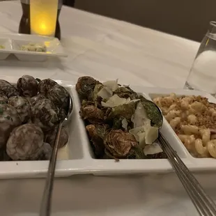 Trio side option  Potatoes, Brussels and Mac and Cheese