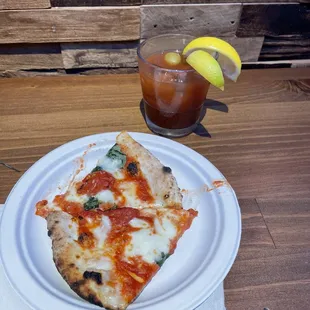 Margherita pizza and semi spicy bloody mary