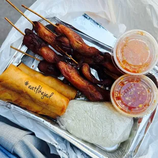 Chicken Skewers &amp; egg rolls from Sap Sap.