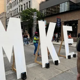 large white letters on a city street