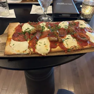 Pepperoni and sausage flatbread