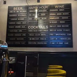 Drink menu on the wall