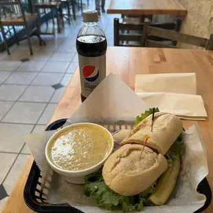 Soup and sandwich.