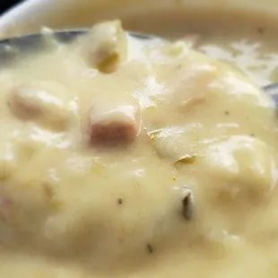 Chopped thin deli ham in the ham and potato soup