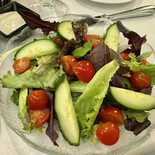 Garden salad with peppercorn dressing on the side