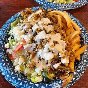 Chicken platter with fries &amp; Greek salad