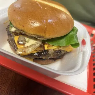 Double Cheese Burger with grilled onions