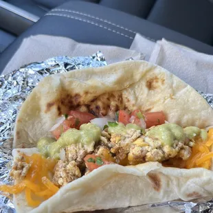 Chorizo egg and cheese with fresh pico and spicy green sauce