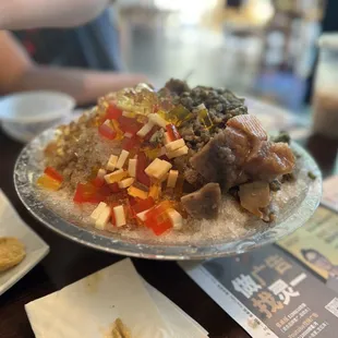 Shaved ice desert with rainbow jelly, taro, mungbean