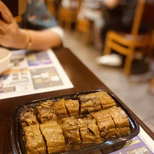 a tray of brownies on a table