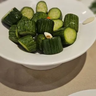 Cucumber salad- refreshing but needs to marinate longer for more flavor