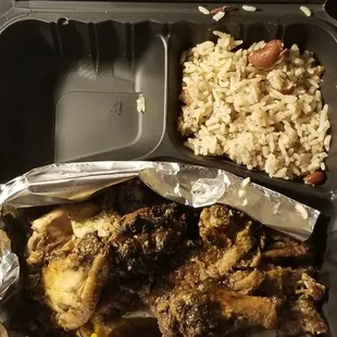 Jerk Chicken Wingettes Meal w/Side &amp; Bread: (1) Rice and Peas (2) Cornbread 6.8.20
