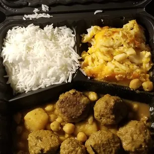 Curry Meatball Meal w/2 Sides &amp; Bread: (1) Basmati Rice (2) Mac and Cheese (Southern Baked) (3) Garlic Cheddar Bread 6.8.20