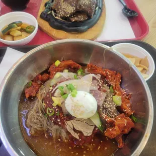 LA ribs and raw fish cold noodles