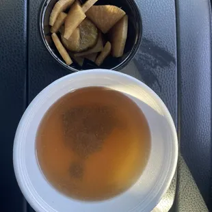 Side dish and soup that came with Beef Bulgogi bowl