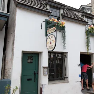  a man entering a building