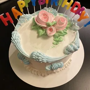 6in Pandan Cake with mixed fruit filling (the candles were put in by me, not the bakery)