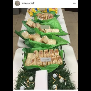 a long table with food on it