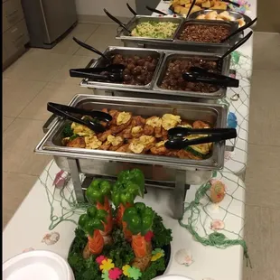 a buffet of food