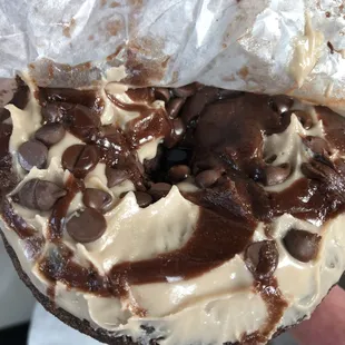 Omg warm yummy goodness maple chocolate chip donut