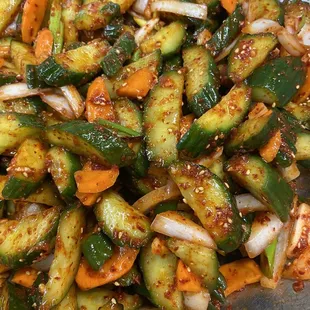 Cucumber, kimchi.