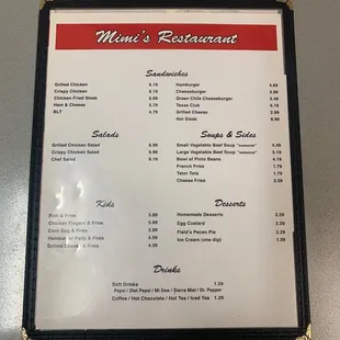 menu and prices
