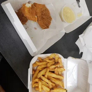 Small tenders &amp; greased soaked fries