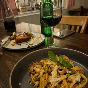 Fettucine pasta; what is left of the sweet potato in the background