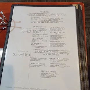 Brekkie menu as of 9Oct23.