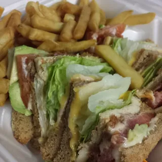 Turkey Club Sandwich with Fries