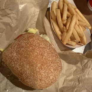 Chicken sandwich and small fry