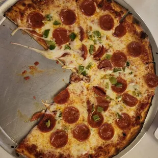 Pepperoni Green Peppers and Extra Cheese