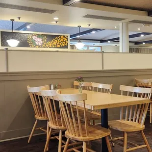 tables and chairs in a restaurant