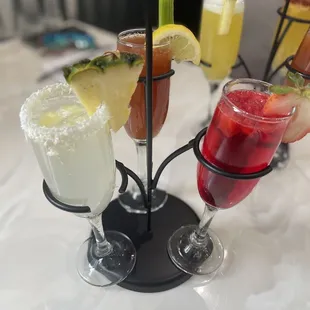 Pina Colada, Strawberry, and Bloody Mary Mimosas