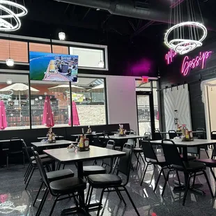 Inside seating. A row of booths and also outside seating