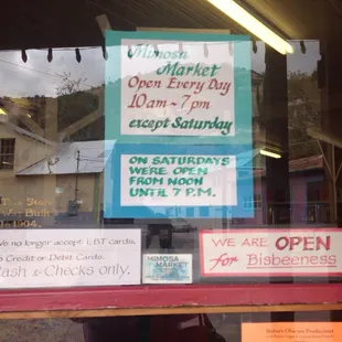a sign in the window