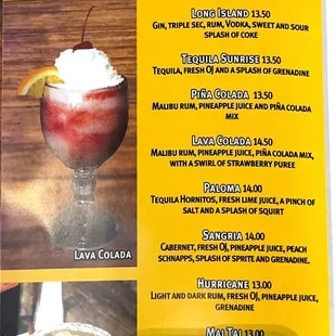 Drinks menu