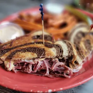 Corned beef on Rye sandwich + Sweet potato fries