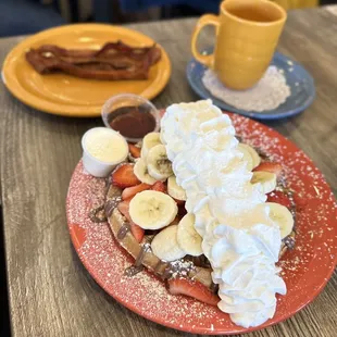 Nutella waffles  with a side of bacon