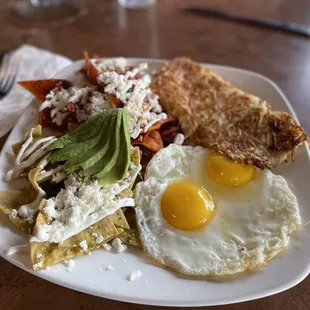 Chilaquiles with half green half red salsa