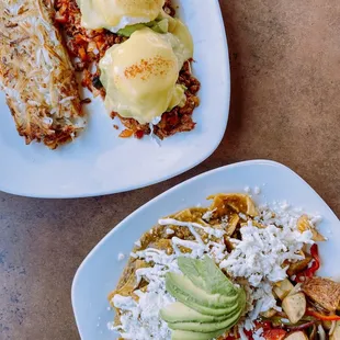 Chorizo Benedict and Chilaquiles