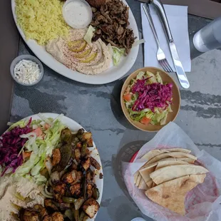 Filafel and Shawarma;  Chicken Muraf platter