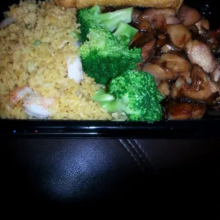Bourbon chicken with shrimp fried rice