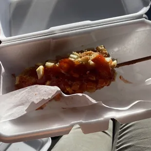 Potato dog with mozzarella on the inside