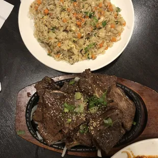 Veggie fried rice and galbi