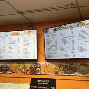 menus and prices on the wall